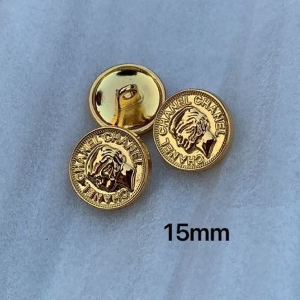 BT9684 Vintage Metal Chanel Button 15mm Metal CC button