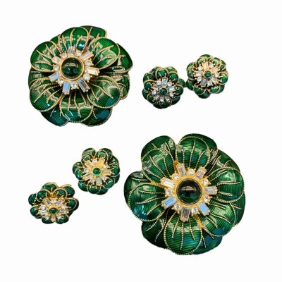 ES9835 Medieval court style vintage green high-end flower drip oil jewelry earrings