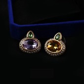 ES9841 Round two-color smooth three-dimensional earrings with emerald green personality, retro style and small diamond inlay ES9841 Round two-color smooth three-dimensional earrings with emerald green personality, retro style and small diamond inlay