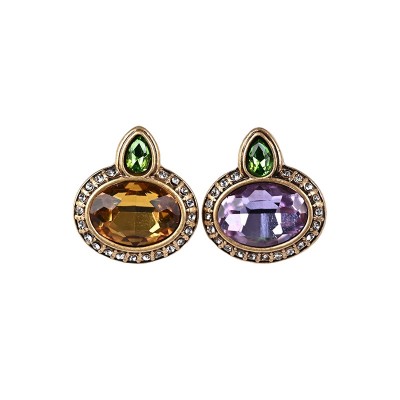 ES9841 Round two-color smooth three-dimensional earrings with emerald green personality, retro style and small diamond inlay