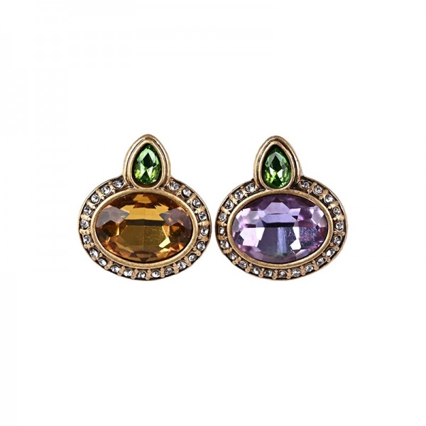 ES9841 Round two-color smooth three-dimensional earrings with emerald green personality, retro style and small diamond inlay ES9841 Round two-color smooth three-dimensional earrings with emerald green personality, retro style and small diamond inlay