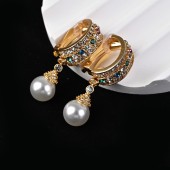 ES9843 Three dimensional circular diamond inlaid pearl ear clip French retro palace style gemstone geometric earrings