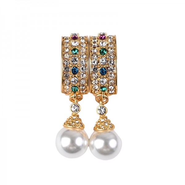 ES9843 Three dimensional circular diamond inlaid pearl ear clip French retro palace style gemstone geometric earrings