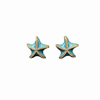 ES9853 Retro art inlaid Czech diamond drip oil enamel starfish earrings