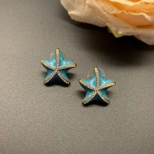 ES9853 Retro art inlaid Czech diamond drip oil enamel starfish earrings ES9853 Retro art inlaid Czech diamond drip oil enamel starfish earrings