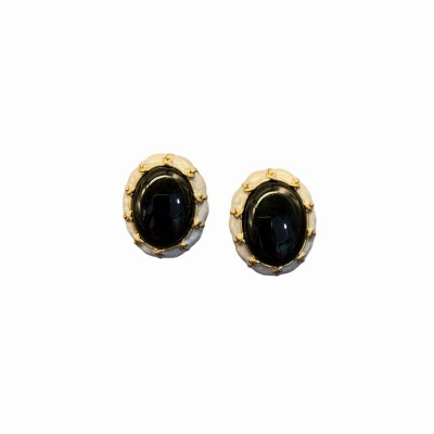 ES9858 Retro style black disc black and white contrasting French light luxury artistic retro earrings