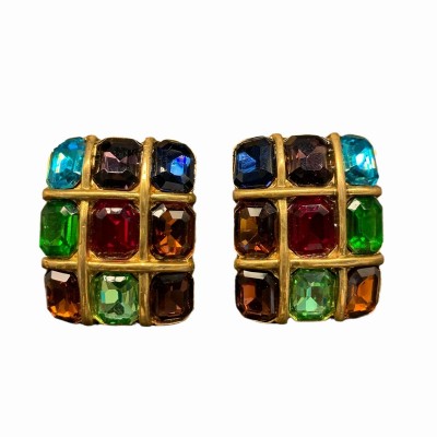 ES9863 Retro style geometric colorful glass earrings with a high-end feel