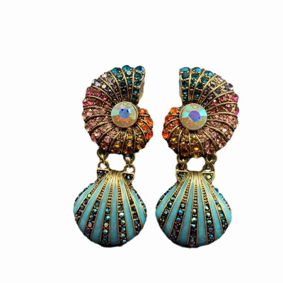 ES9874 Vintage full diamond inlaid conch shaped earrings