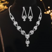 JS9751 High end luxury sparkling rhinestone necklace earring set bridal jewelry