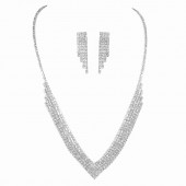 JS9752 Geometric Design Luxurious Sparkling Water Diamond Necklace Earring Set Party Ball Jewelry