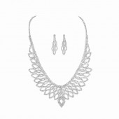 JS9753 Hot selling luxury sparkling full diamond necklace earrings two-piece set for brides to match wedding jewelry