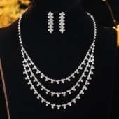 JS9754 Luxurious sparkling full diamond necklace earrings two-piece set, high-end three-layer necklace