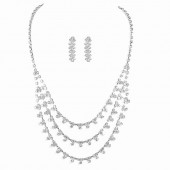 JS9754 Luxurious sparkling full diamond necklace earrings two-piece set, high-end three-layer necklace