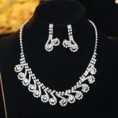 JS9755 Bridal jewelry high-end luxury sparkling rhinestone necklace earring set