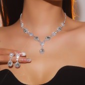 JS9756 Luxury Sparkling Diamond Necklace Earring Set Wedding Bridal Jewelry