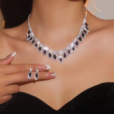 JS9757 Luxury Sparkling Diamond Necklace Earring Set Wedding Bridal Jewelry