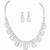 JS9762 Luxury Sparkling Full Diamond Necklace Earrings Two Piece Wedding Jewelry Set