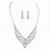 JS9764 Hot selling geometric triangle hollow out super sparkling full diamond necklace earrings bridal jewelry set