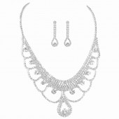 JS9765 Wedding dresses hot selling geometric design super shiny all diamond droplet necklace earrings two-piece set