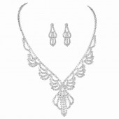 JS9769 Geometric hollow out super sparkling rhinestone earrings necklace two-piece set bride wedding accessories