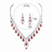 JS9771 Luxurious Sparkling Diamond studded Red Necklace Earring Set for Bridal Wedding Accessories