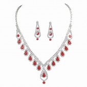 JS9771 Luxurious Sparkling Diamond studded Red Necklace Earring Set for Bridal Wedding Accessories