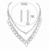 JS9773 Luxurious shiny geometric design hollowed out diamond inlaid necklace earring set bridal jewelry