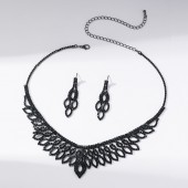 JS9774 Bridal Dress Fashion Jewelry Black Diamond Necklace Earring Set