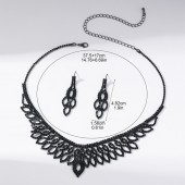 JS9774 Bridal Dress Fashion Jewelry Black Diamond Necklace Earring Set