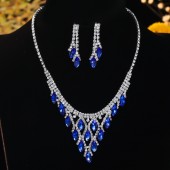 JS9775 Fashionable bridal jewelry with high-end sapphire necklace and earring set for wedding dresses