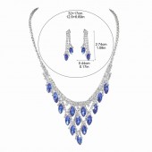 JS9775 Fashionable bridal jewelry with high-end sapphire necklace and earring set for wedding dresses