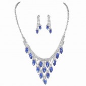 JS9775 Fashionable bridal jewelry with high-end sapphire necklace and earring set for wedding dresses