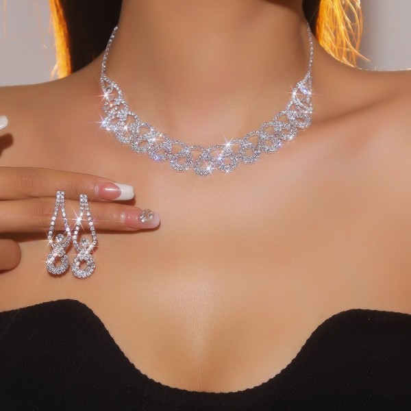 JS9777 Luxury Sparkling Water Diamond Necklace Earring Set Wedding Dresses Matching