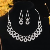 JS9777 Luxury Sparkling Water Diamond Necklace Earring Set Wedding Dresses Matching