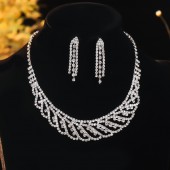 JS9778 Luxury Sparkling Diamond Necklace Earring Set Two Piece Bridal Dress Jewelry