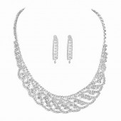 JS9778 Luxury Sparkling Diamond Necklace Earring Set Two Piece Bridal Dress Jewelry