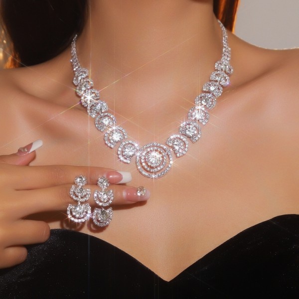 JS9779 Two piece set of jewelry, rhinestone necklace, earrings for the bride's wedding dress