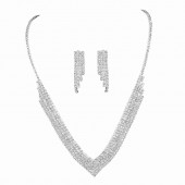 JS9781 Sparkling geometric design full diamond necklace earring set, performance accessories, wedding jewelry