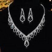 JS9782 Sparkling Diamond Necklace Earrings Two Piece Set Bridal Wedding Jewelry