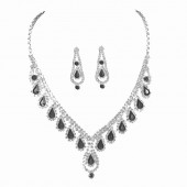 JS9782 Sparkling Diamond Necklace Earrings Two Piece Set Bridal Wedding Jewelry