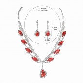 JS9783 Sparkling and stunning red waterdrop diamond necklace and earring set for brides' jewelry