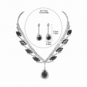 JS9784 Sparkling and stunning black waterdrop diamond necklace earring set, bridal jewelry