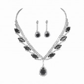 JS9784 Sparkling and stunning black waterdrop diamond necklace earring set, bridal jewelry