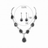 JS9785 Sparkling Diamond Black Crystal Necklace Earring Set Bridal Wedding Dress Accessories