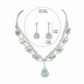 JS9786 Super Beautiful Necklace Earring Set Bridal Wedding Accessories Green Water Drop Pendant Earrings