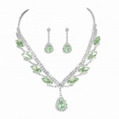 JS9786 Super Beautiful Necklace Earring Set Bridal Wedding Accessories Green Water Drop Pendant Earrings