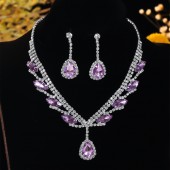 JS9787 Super Beautiful Necklace Earring Set Bridal Wedding Accessories Green Water Drop Pendant Earrings