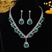 JS9788 Super Beautiful Necklace Earring Set Bridal Wedding Accessories Green Water Drop Pendant Earrings