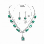 JS9788 Super Beautiful Necklace Earring Set Bridal Wedding Accessories Green Water Drop Pendant Earrings