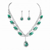 JS9788 Super Beautiful Necklace Earring Set Bridal Wedding Accessories Green Water Drop Pendant Earrings